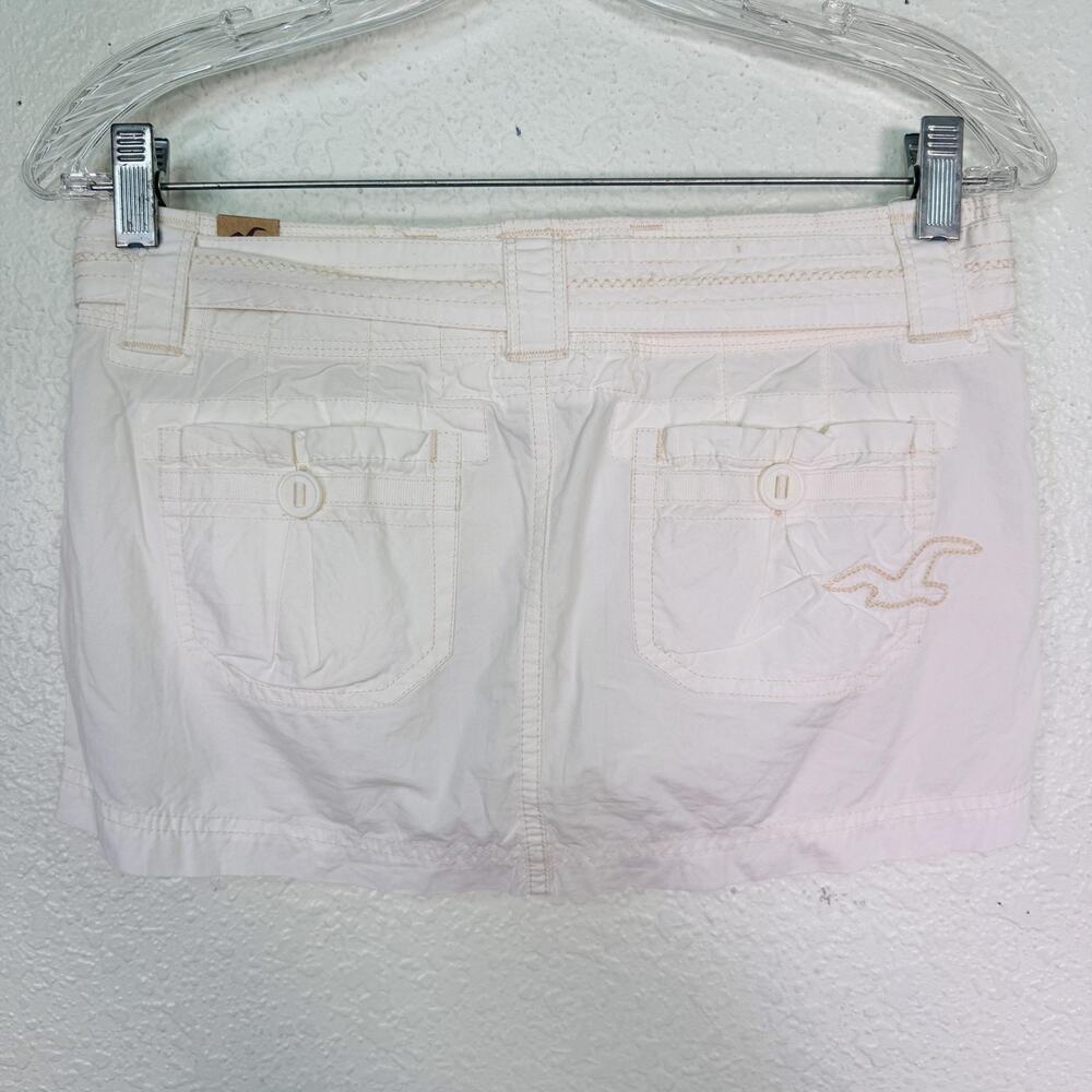 Hollister Y2K Skirt Womens 0 Cargo Mini Belted Pockets Low Rise White Cotton